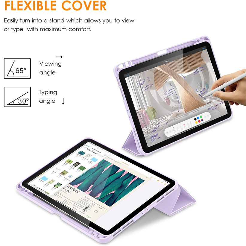 For iPad Pro 11 inch 4th/3rd/2nd/1st Generation 2022/2021/2020/2018-Slim Trifold Stand Soft TPU Back Cover with Built-in Pencil Holder